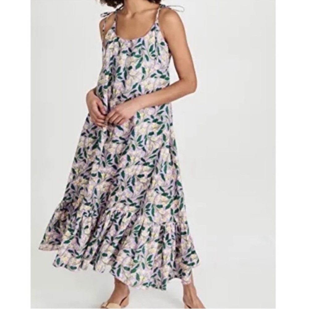 NWT AGUA by AGUA BENDITA Bossa Dos Gardenias Lila Maxi Dress, size L/XL